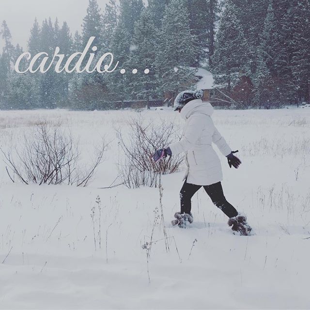 What is your cardio today? Make it happen.  Move that beautiful body somehow.  Even if that means parking at the furthest end of the grocery store parking lot❣ #cardio #adventure #snow #lotsofsnow #snowshoeing #gracefulpilates #tahoe